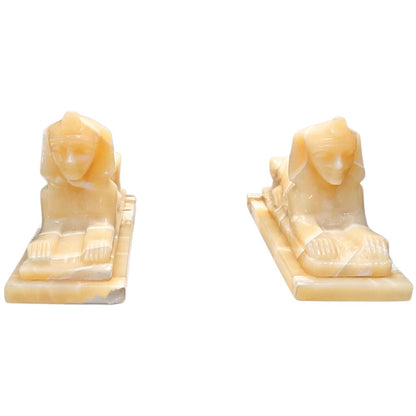 Pair of Antique Alabaster Sphinx Lamps