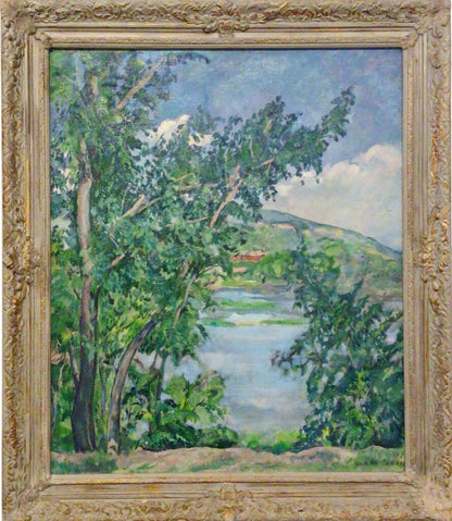 Lake View Through Trees. Oil on Canvas.