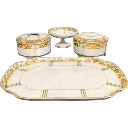 4 Piece Nippon Moriage Hand Painted Vanity Set