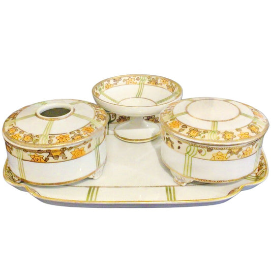 4 Piece Nippon Moriage Hand Painted Vanity Set