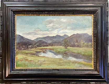 Eduard Schmidt. Summer Landscape w Pond. Oil on Board.