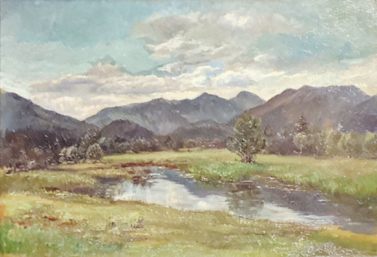 Eduard Schmidt. Summer Landscape w Pond. Oil on Board.