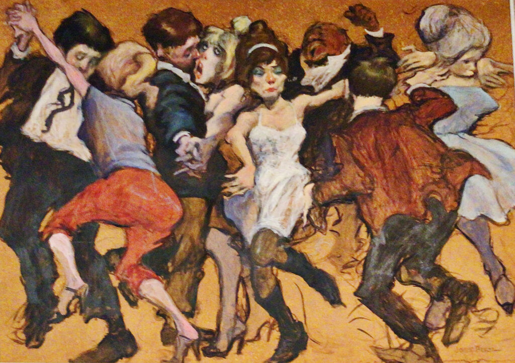 Jose Perez. "The Dance Party." Oil on Board.