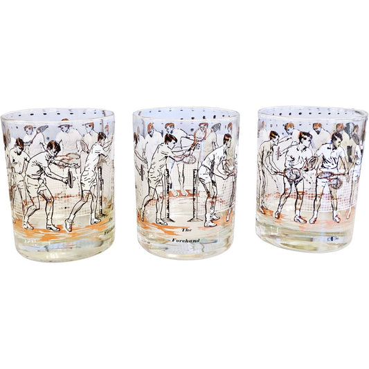 S/6 Vintage "The Forehand" by Cera Cora Tennis Player Cocktail Glasses