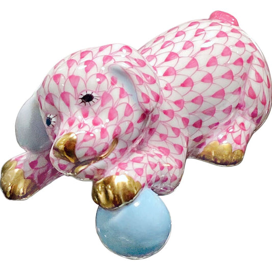 Herend Pink Puppy w Blue Ball