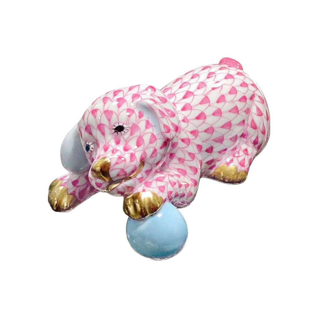 Herend Pink Puppy w Blue Ball - Opportunity Shop DC