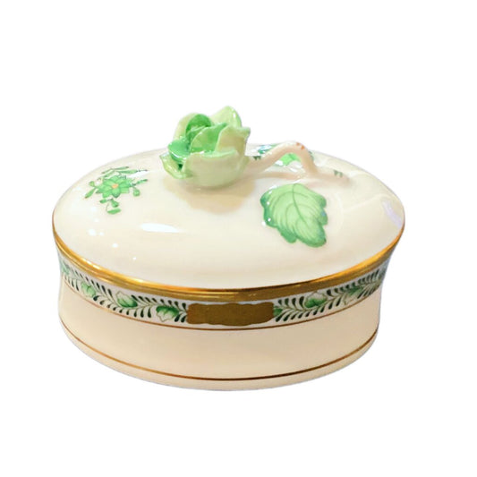 Herend Chinese Bouquet Green Trinket Dish w Lid - Opportunity Shop DC