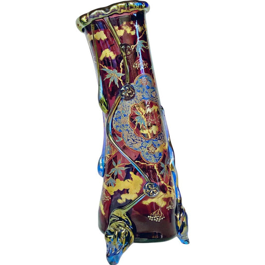Auguste Jean. Glass, Polychrome and Gold Vase. Paris 19th c.