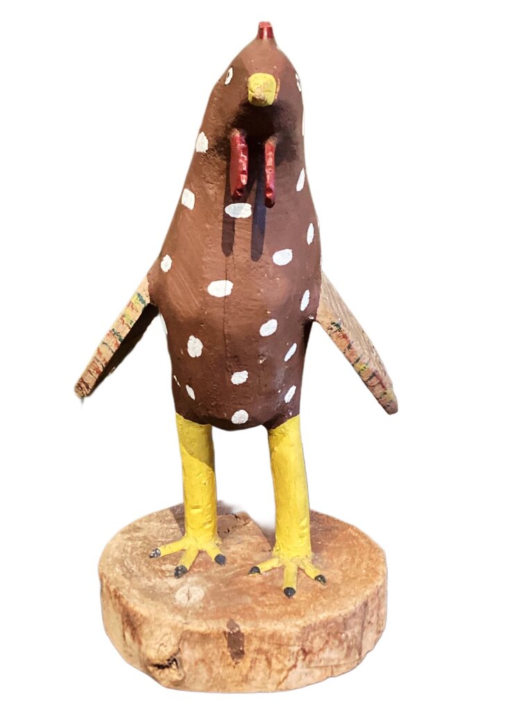 David Alvarez. American Folk Art Chicken. Carved and Painted Wood. New Mexico.