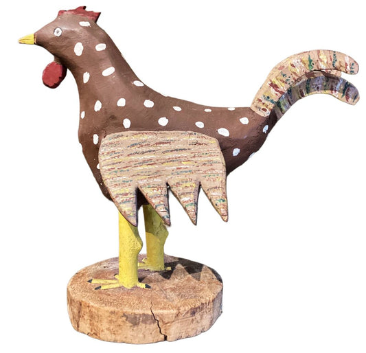 David Alvarez. American Folk Art Chicken. Carved and Painted Wood. New Mexico.