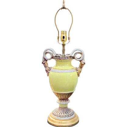 Antique Meissen Yellow Lamp w Snakes