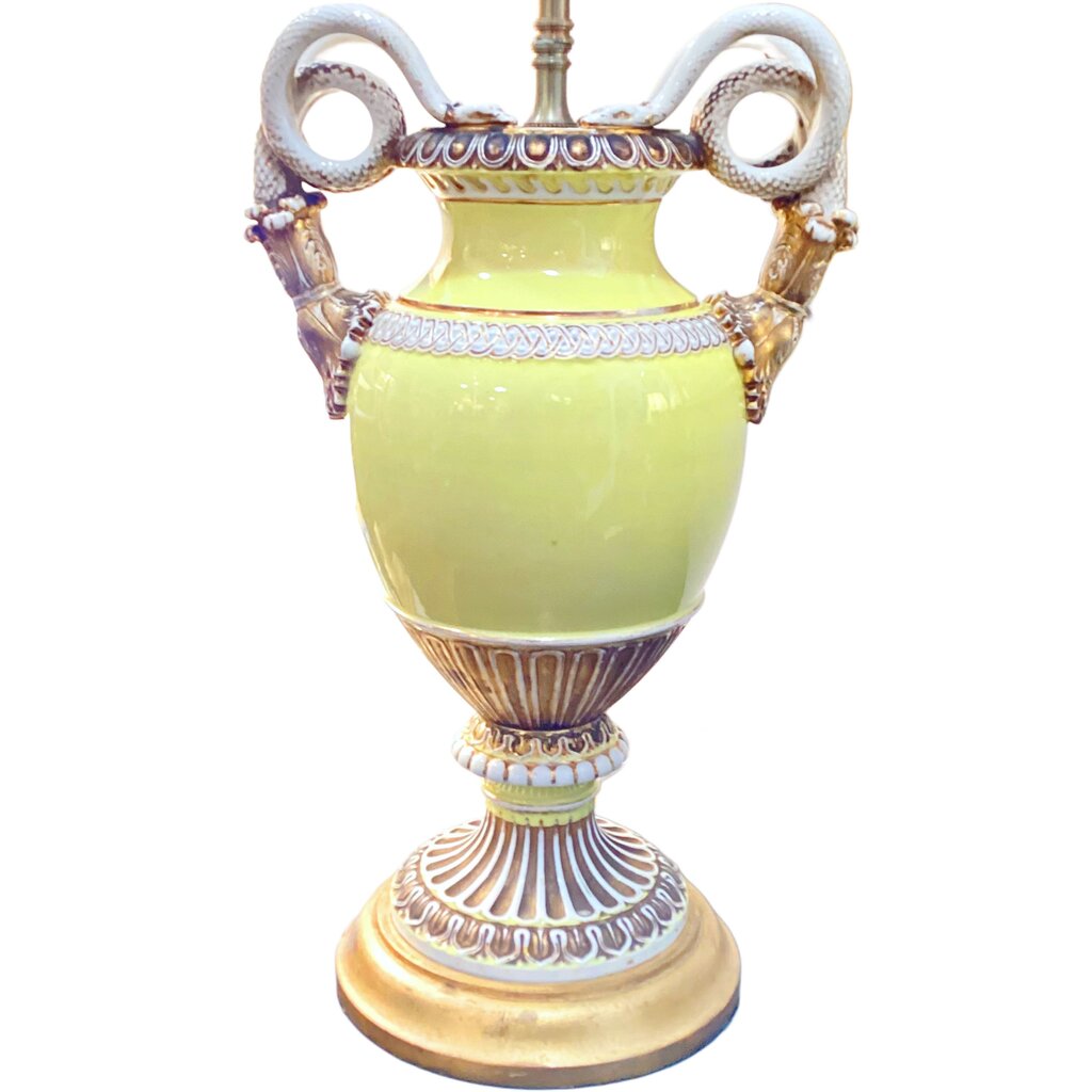 Antique Meissen Yellow Lamp w Snakes