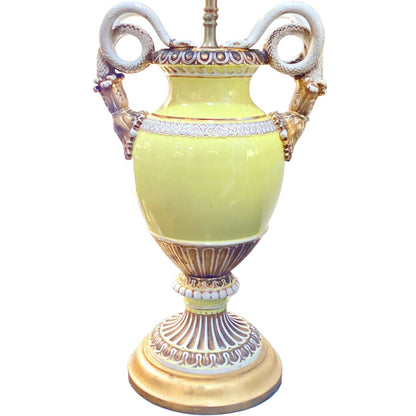 Antique Meissen Yellow Lamp w Snakes