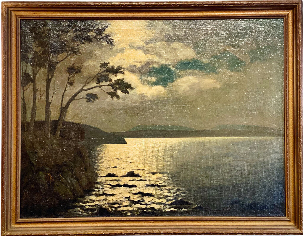 Moonlight on the Coast. Oil on Canvas. Greman, Circa 1920s