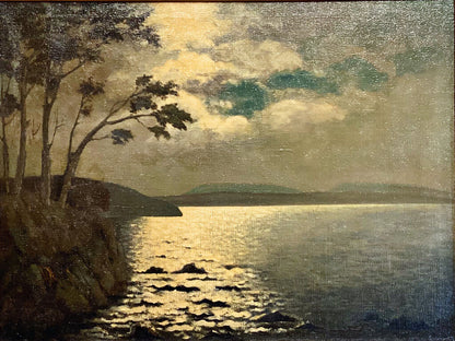 Moonlight on the Coast. Oil on Canvas. Greman, Circa 1920s