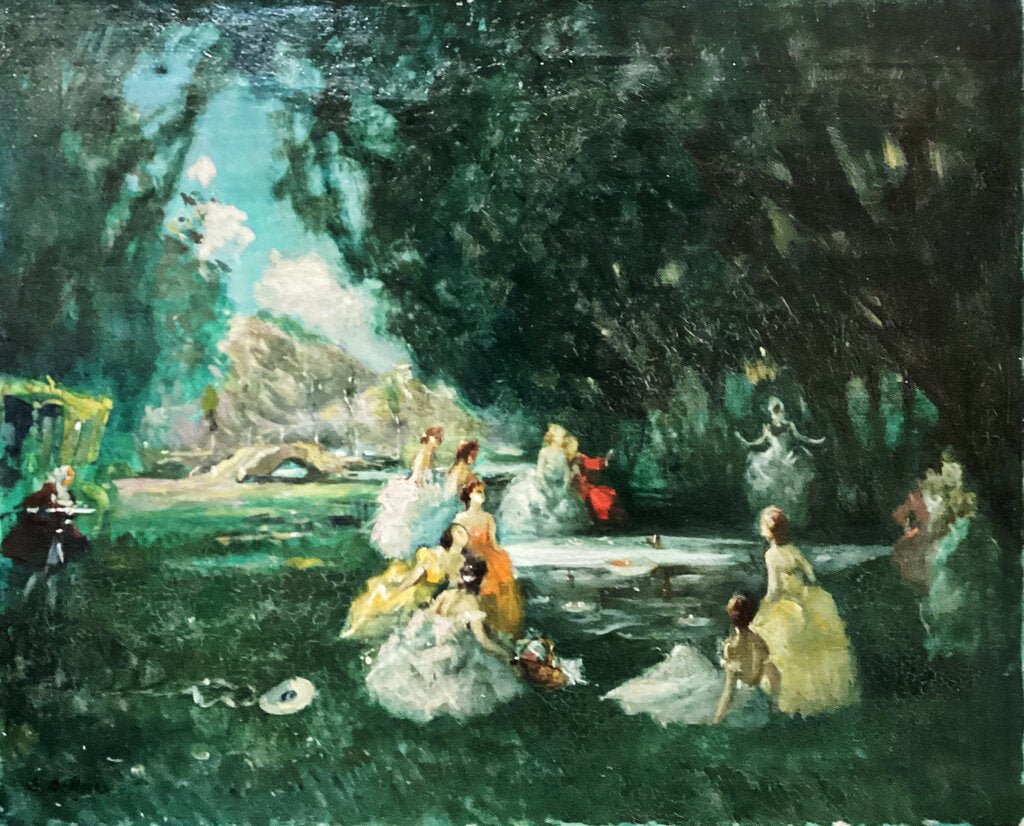 Unsigned. "Fancy Dress Fete in the Park". Oil on Canvas.