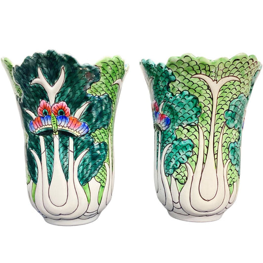 PAIR of 19thc. Qing Dynasty Tongzhi Bok Choy Vases