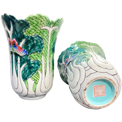 PAIR of 19thc. Qing Dynasty Tongzhi Bok Choy Vases