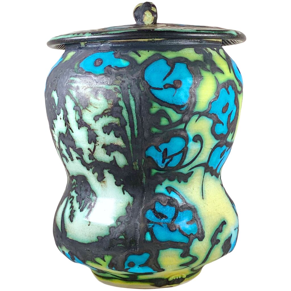 George Perlman. Blue & Yellow Lidded Jar. Porcelain.