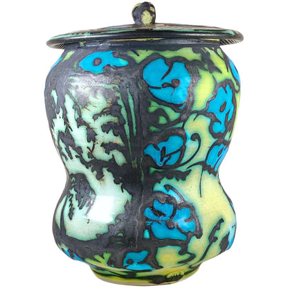 George Perlman. Blue & Yellow Lidded Jar. Porcelain.