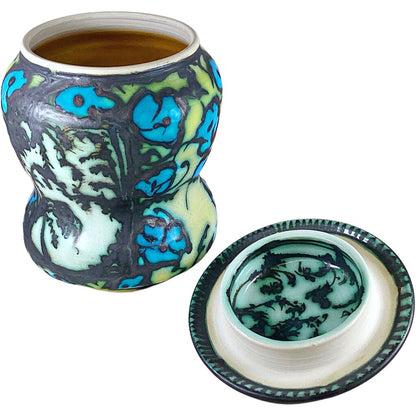 George Perlman. Blue & Yellow Lidded Jar. Porcelain.