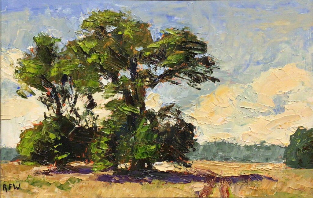 Richard Wyvill. Trees in a Field'. Oil on Board.