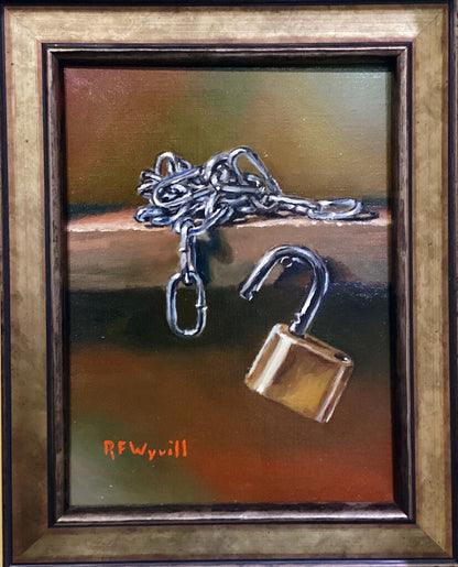 Richard Wyvill. "Still Life w Chain & Lock". Oil on Canvas