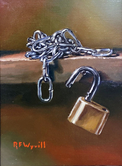 Richard Wyvill. "Still Life w Chain & Lock". Oil on Canvas