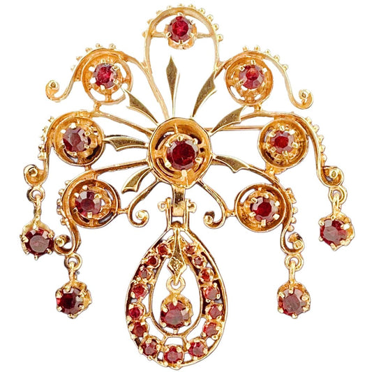 14kt Gold and Garnet Tassel Brooch