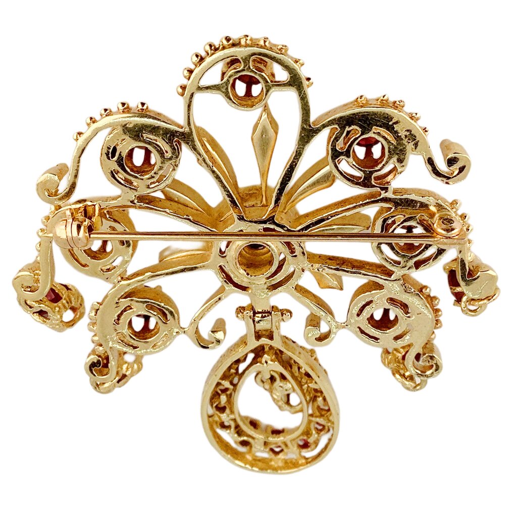 14kt Gold and Garnet Tassel Brooch