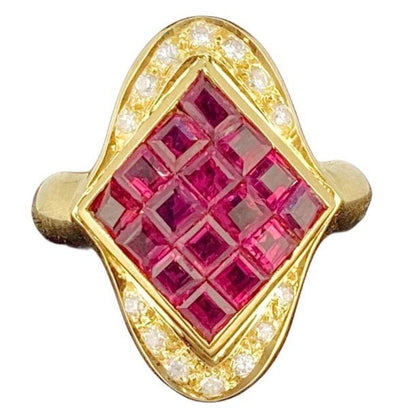 18kt Invisible Set Diamond and Ruby Ring