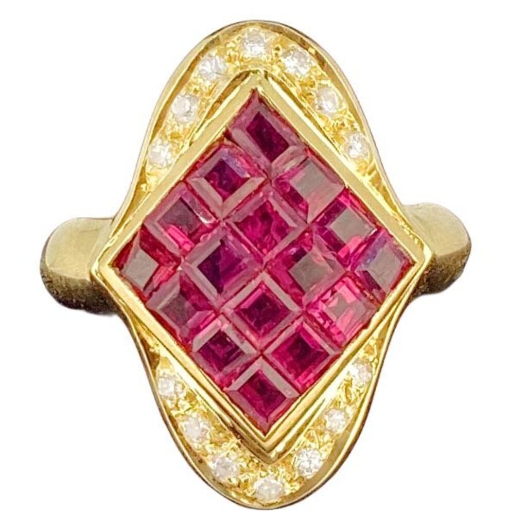 18kt Invisible Set Diamond and Ruby Ring