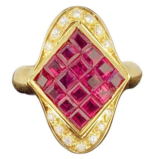 18kt Invisible Set Diamond and Ruby Ring