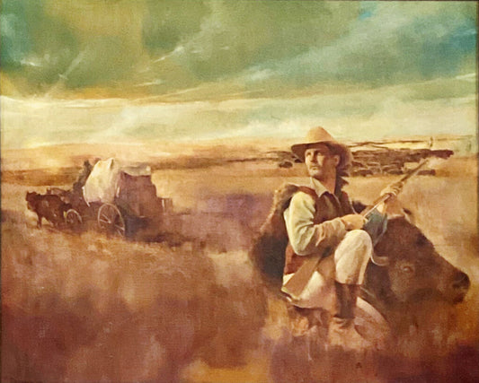 Illegibly Signed. Cowboy Earl & His Buffalo. Oil on Canvas.