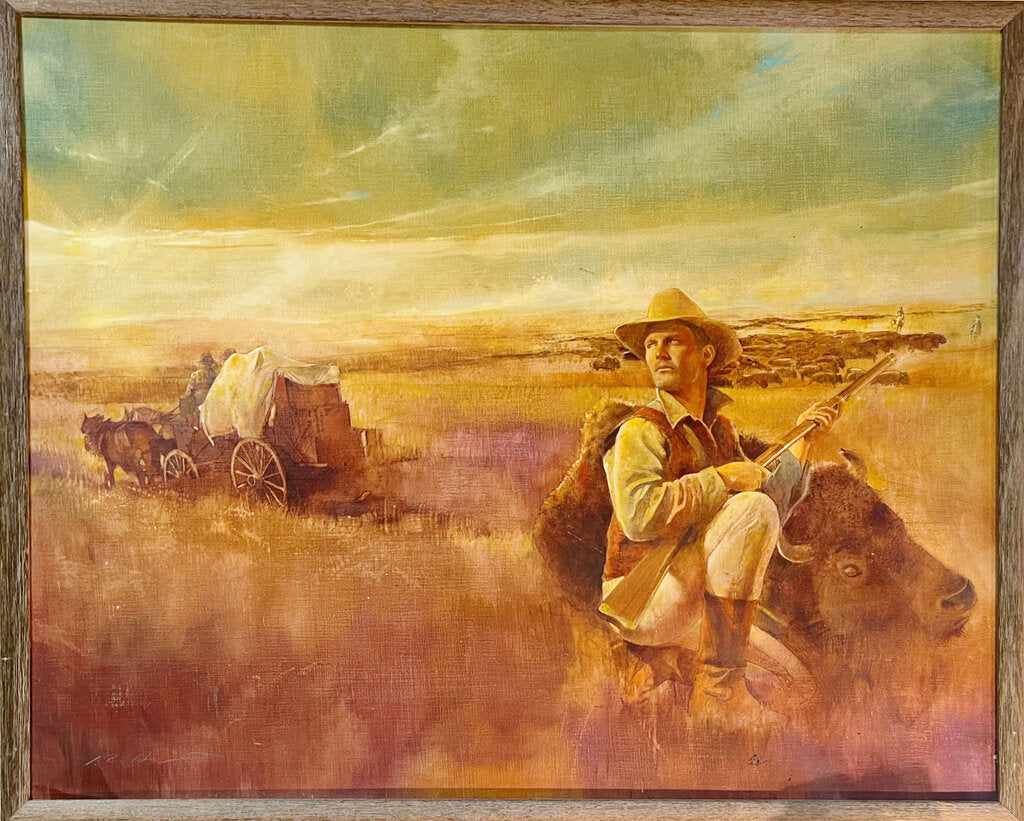 Illegibly Signed. Cowboy Earl & His Buffalo. Oil on Canvas.