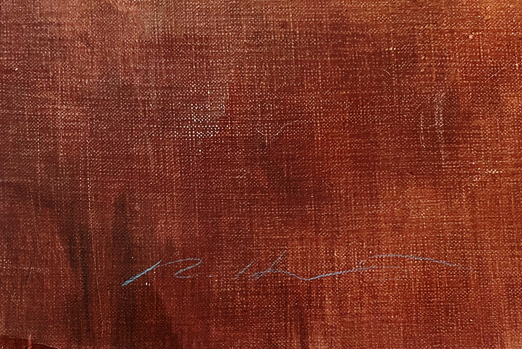 Illegibly Signed. Cowboy Earl & His Buffalo. Oil on Canvas.