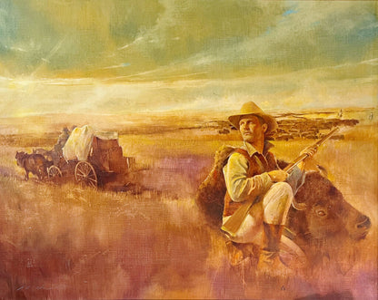 Illegibly Signed. Cowboy Earl & His Buffalo. Oil on Canvas.
