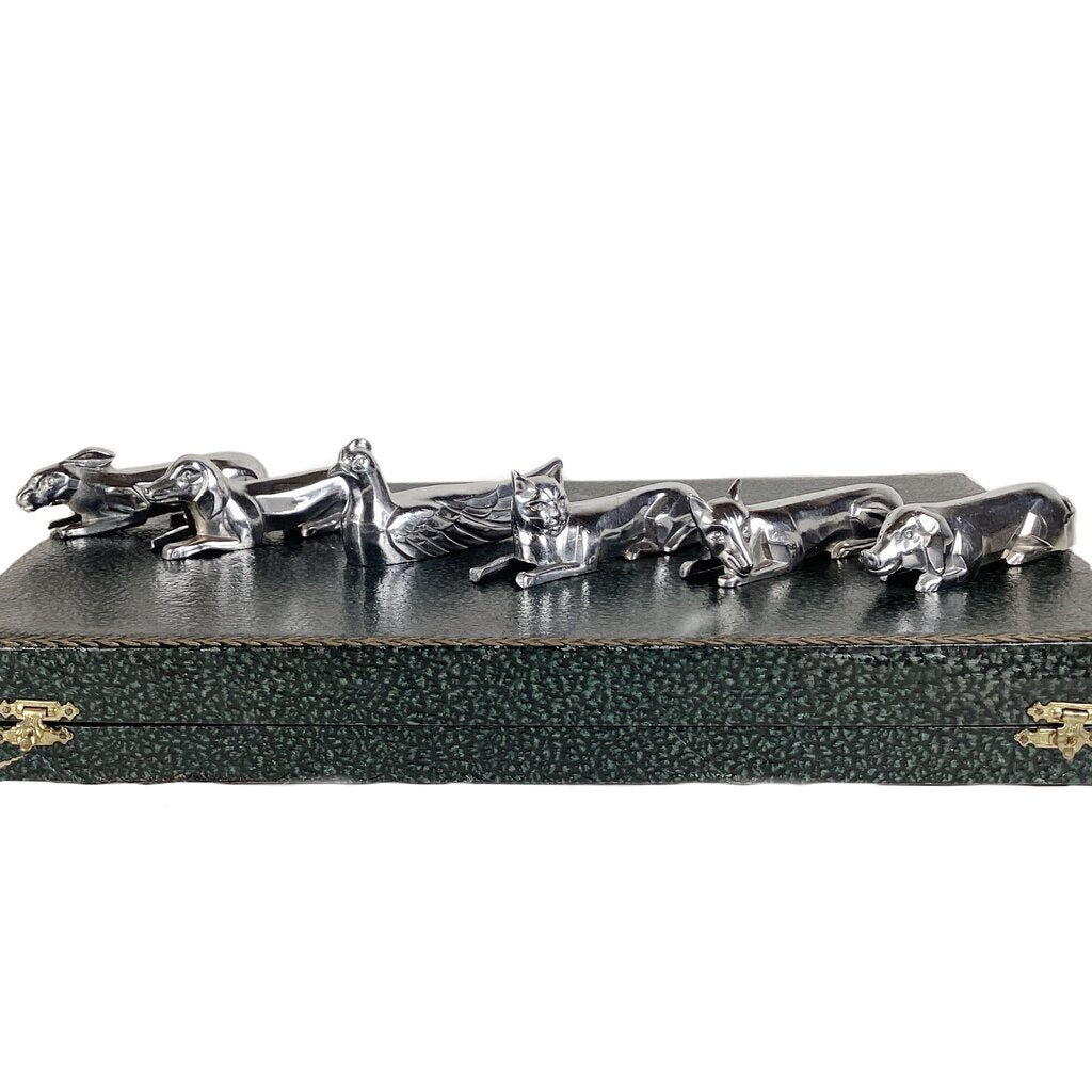 French Deco Nickel Plated Knife Rest Set in Box. c.1930's