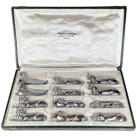 French Deco Nickel Plated Knife Rest Set in Box. c.1930's