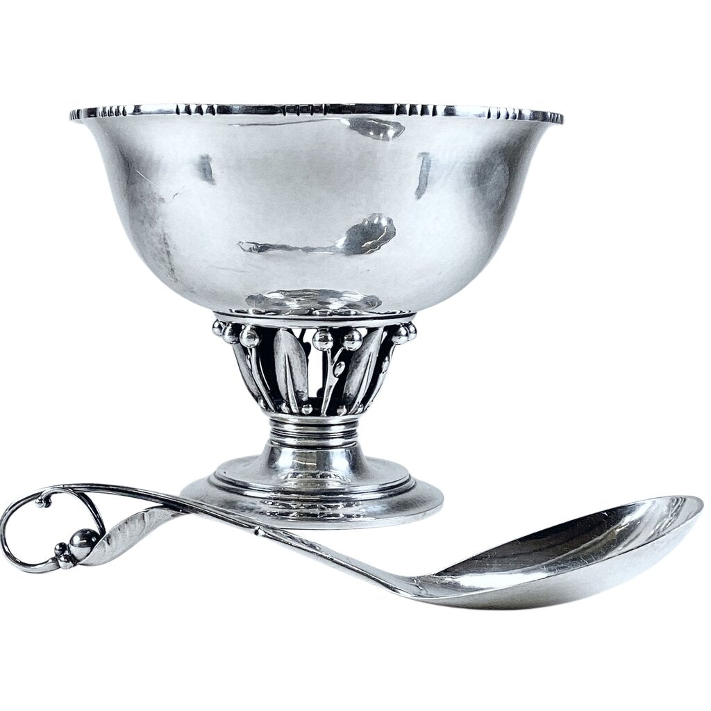 Jenson Sterling Hamered Sterling "Louvre" Bowl w Spoon
