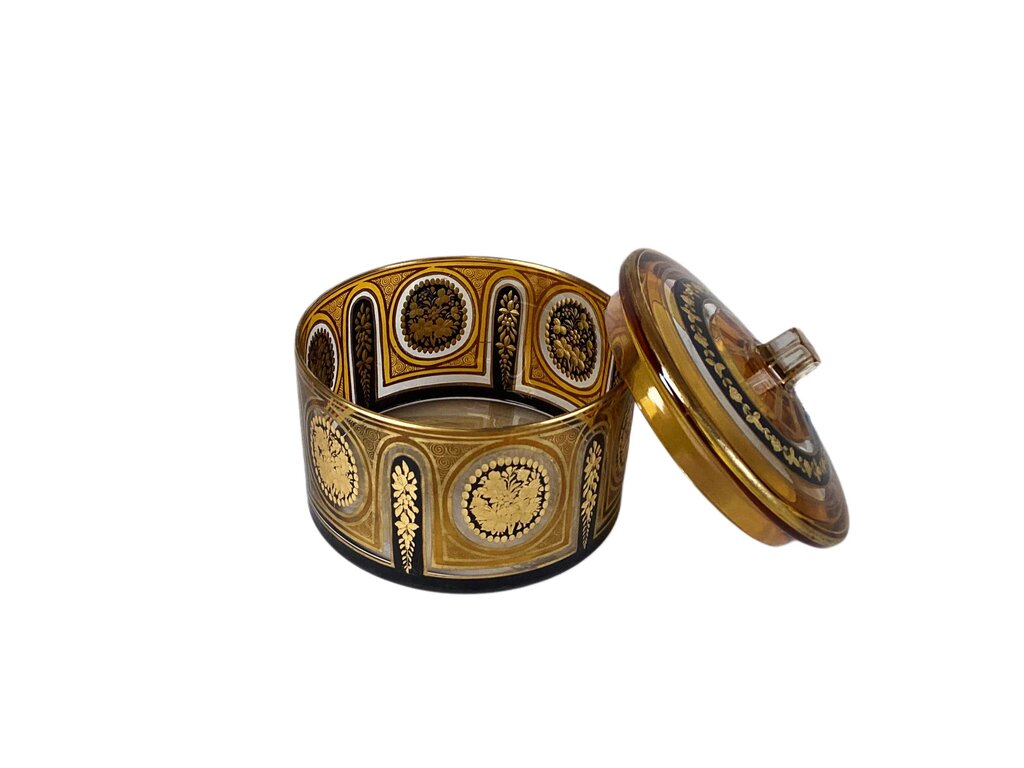 Vintage Amber & Gold Bohemian Glass Lidded Jar