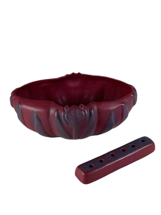 Vintrage Van Brittle Mulberry Tulip Bowl w Floral Frog