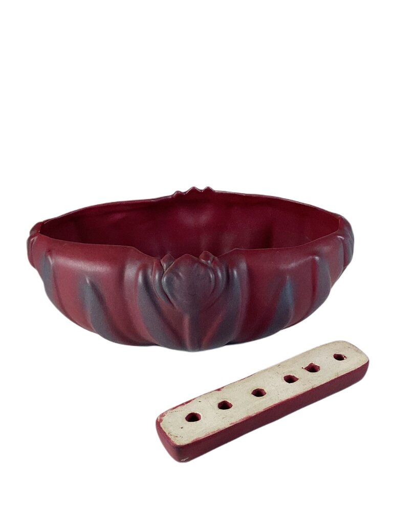 Vintrage Van Brittle Mulberry Tulip Bowl w Floral Frog