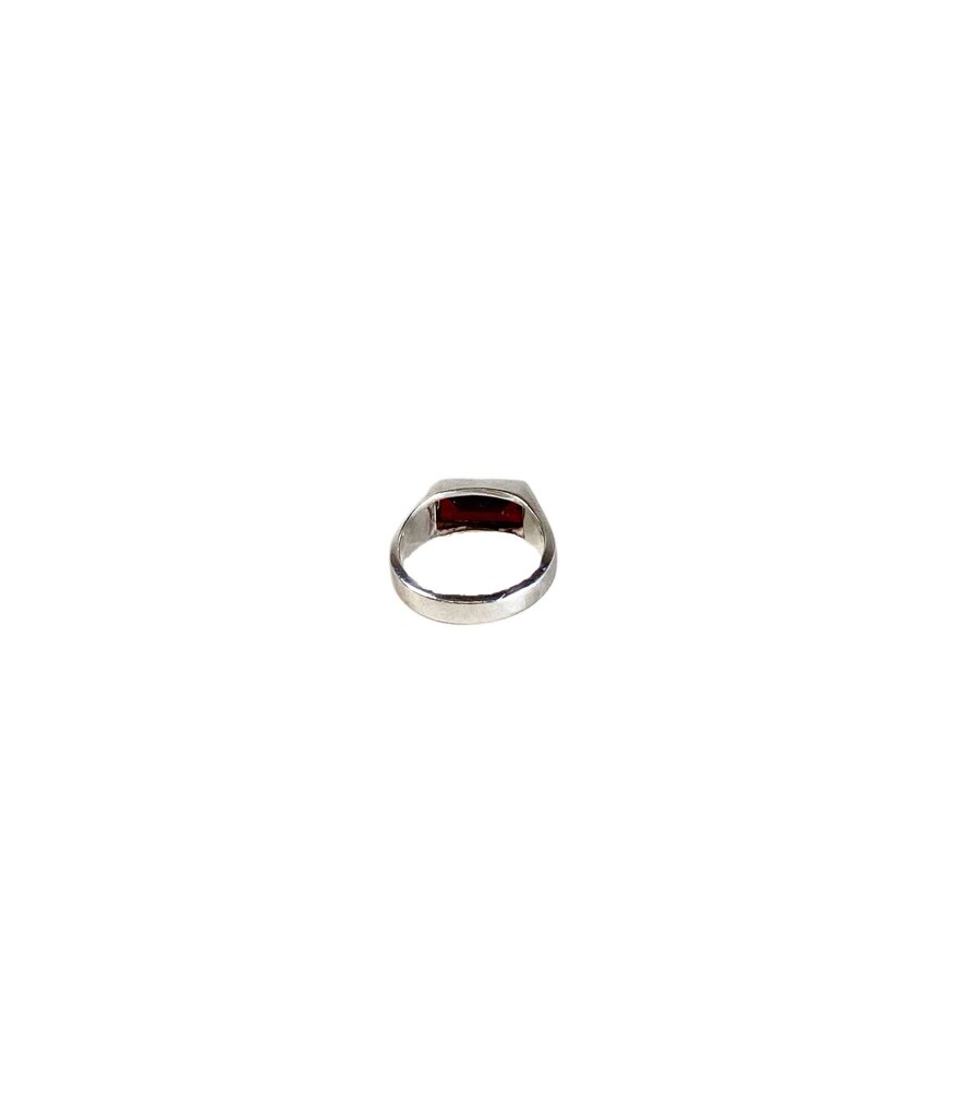 Vintage Sterling Silver Signet Ring with Red Garnet Gemstone