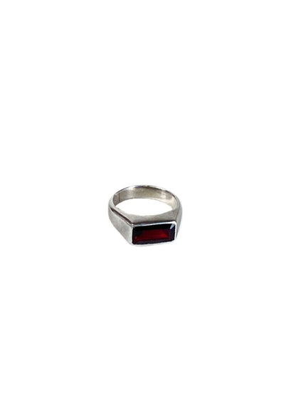 Vintage Sterling Silver Signet Ring with Red Garnet Gemstone
