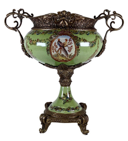 Green Porcelain & Brass Footed Centerpiece
