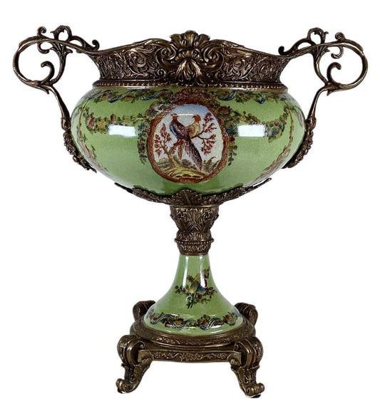 Green Porcelain & Brass Footed Centerpiece