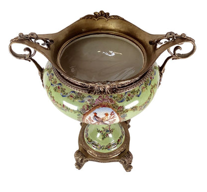 Green Porcelain & Brass Footed Centerpiece