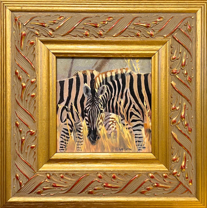 Paula Waterman. Zebras. Oil on Board.