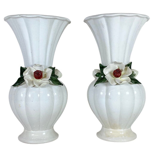 Magnolia Blossom Capodimonte Vases (Pair)